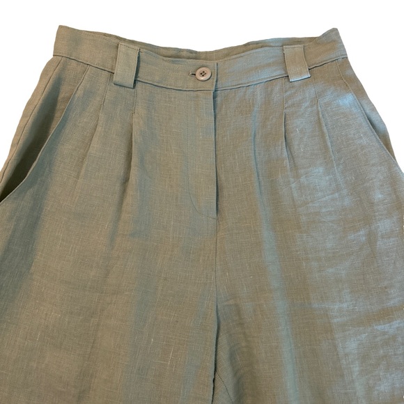 Sage green high waisted linen pants - Picture 3 of 5